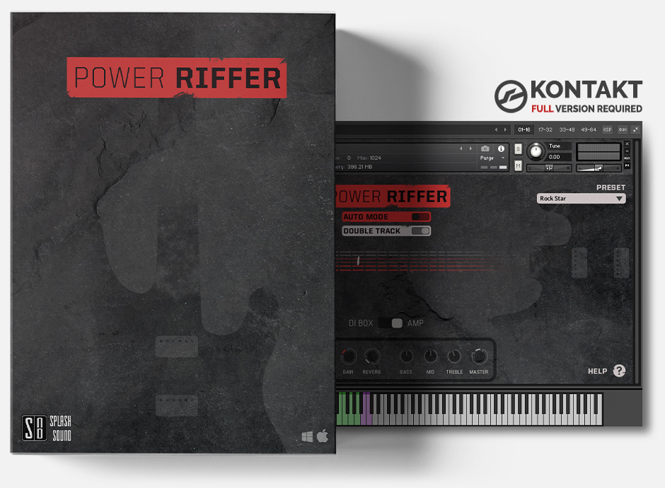 Product box of the Power Riffer library for KONTAKT